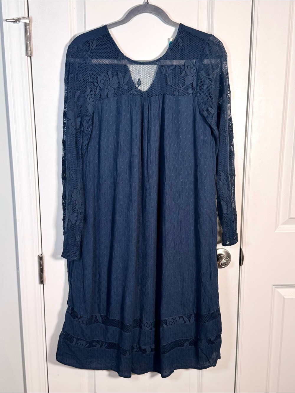 Sundance Lorraine Dress Navy Lace Prairie Modest Boho Swing A-Line Romantic Folk